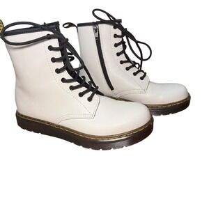 Dr. Martens White Leather Combat‎ Boots Side Zip Lace Up Classic Style